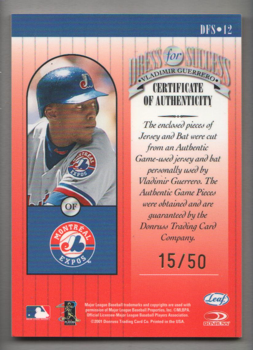 2001 Leaf Rookies and Stars Dress for Success Prime Cuts #DFS12 Vladimir Guerrero back image