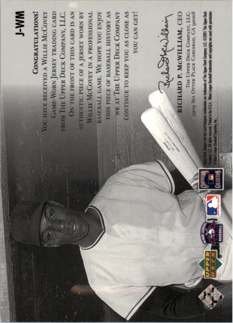 2001 Upper Deck Minors Centennial Game Jersey #JWM Willie McCovey back image