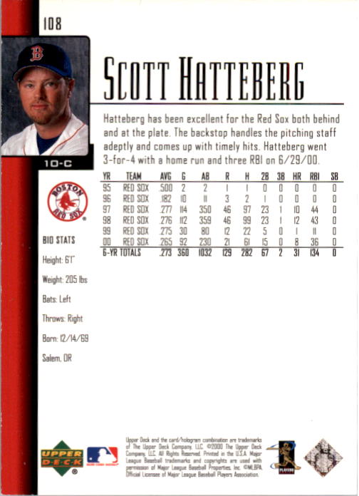 2001 Upper Deck Exclusives Silver #108 Scott Hatteberg back image
