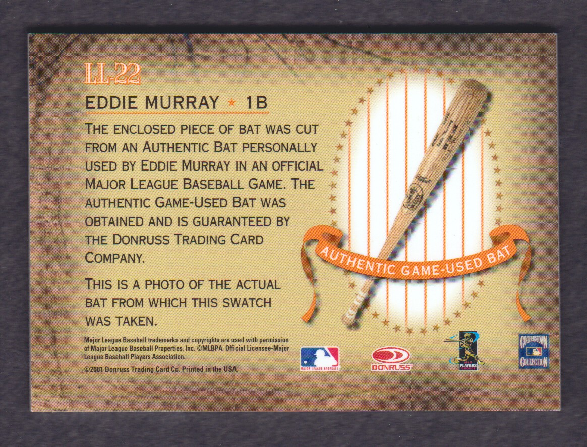 2001 Donruss Classics Legendary Lumberjacks #LL22 Eddie Murray back image