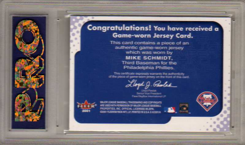 2001 E-X Behind the Numbers Game Jersey #BH16 Mike Schmidt back image