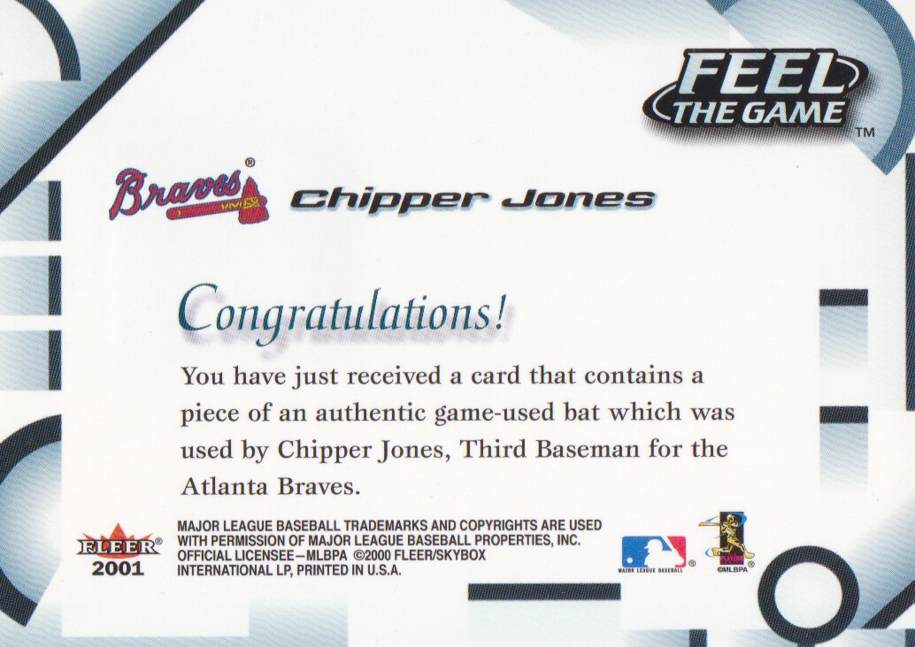 2001 Fleer Feel the Game #15 Chipper Jones back image
