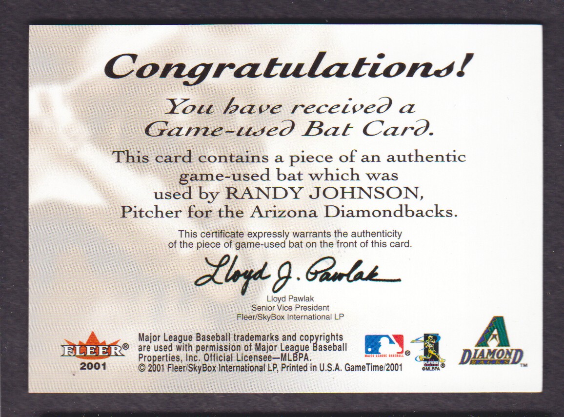 2001 Fleer Game Time Lumber #17 Randy Johnson back image