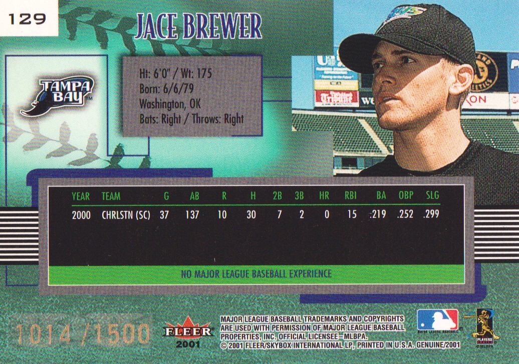 2001 Fleer Genuine #129 Jace Brewer GU back image