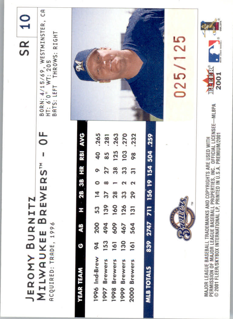 2001 Fleer Premium Star Ruby #10 Jeromy Burnitz back image