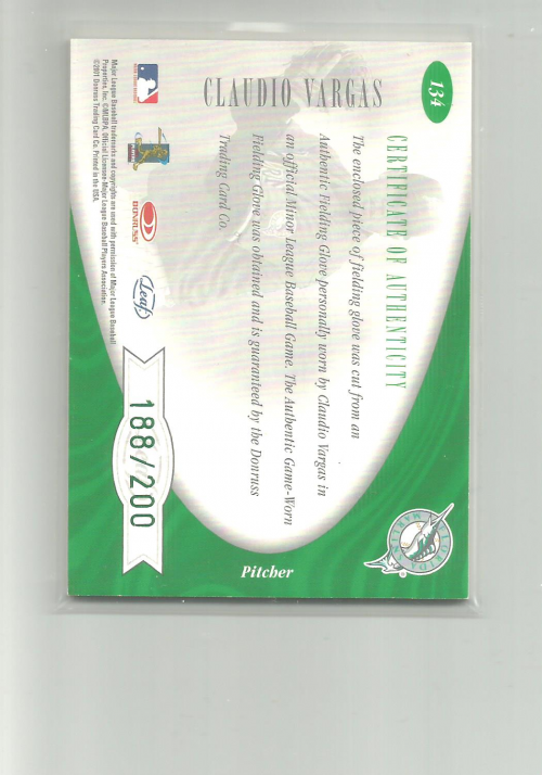 2001 Leaf Certified Materials #134 Claudio Vargas FF RC back image