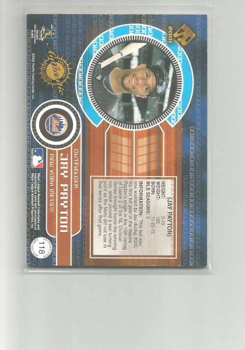 2001 Private Stock Game Gear #118 Jay Payton Bat back image