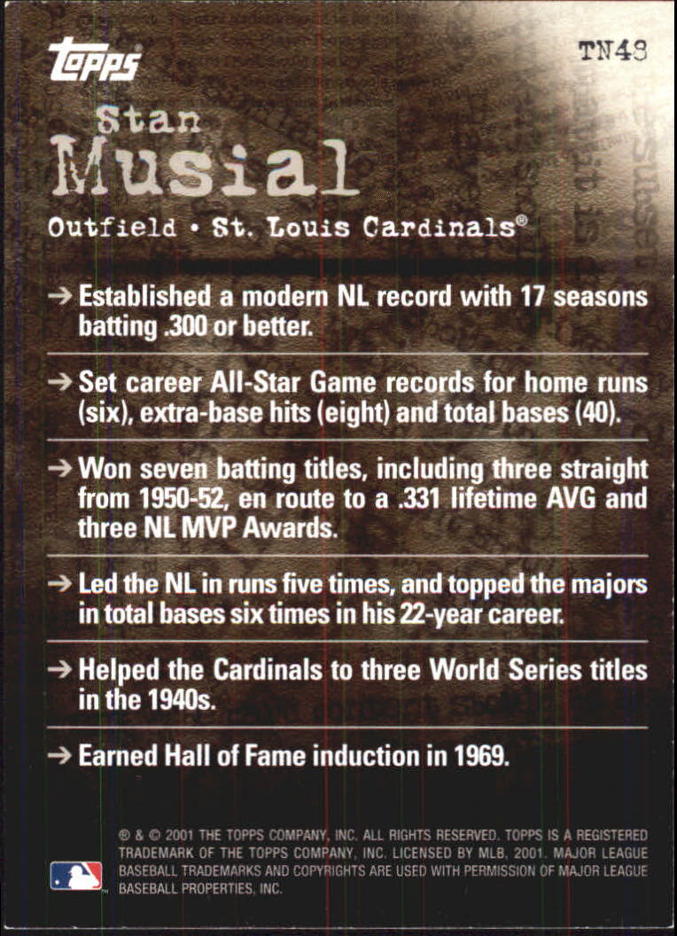 2001 Topps Noteworthy #TN48 Stan Musial back image