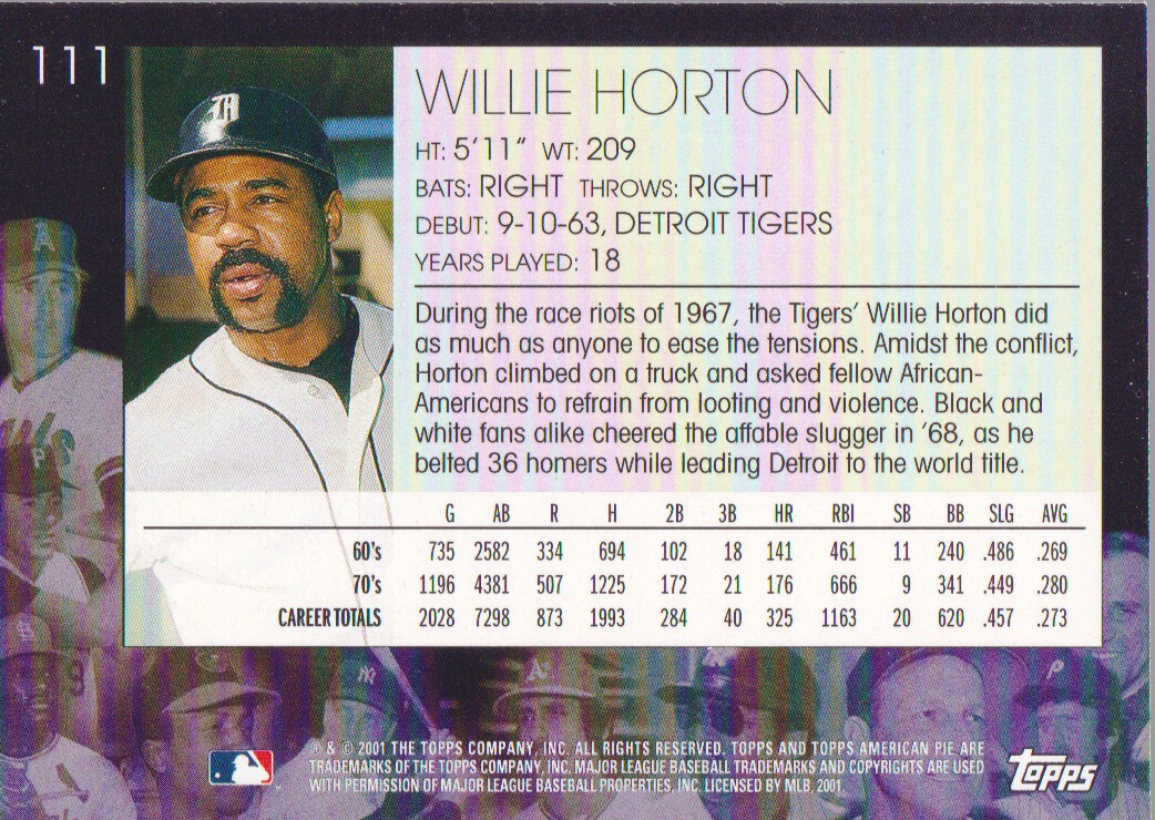 2001 Topps American Pie #111 Willie Horton back image