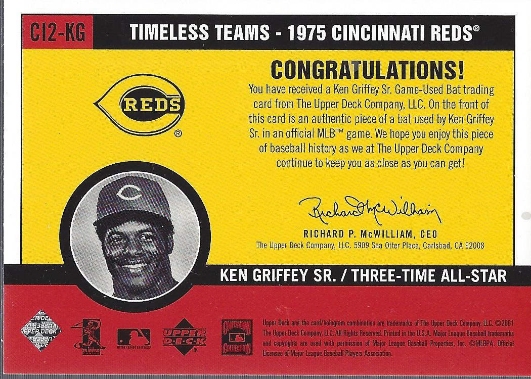 2001 Upper Deck Vintage Timeless Teams #CI2KG Ken Griffey Sr. Bat back image