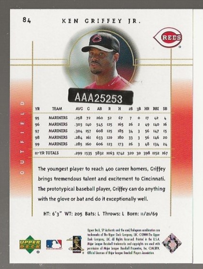 Lot Detail - 2000 SP Authentic Buybacks Ken Griffey Jr. 1995 (7/9