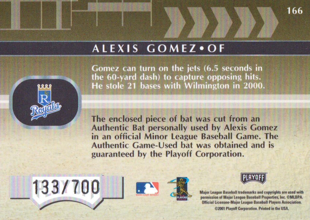 2001 Absolute Memorabilia #166 Alexis Gomez RPM RC back image