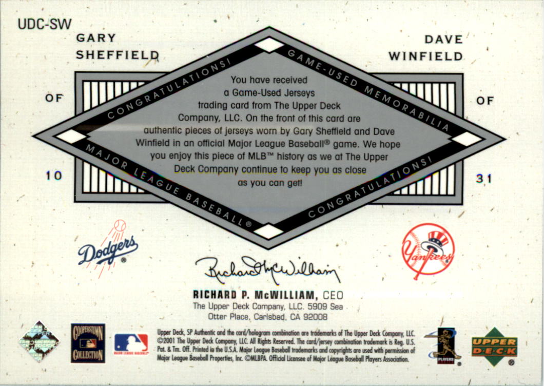 2001 SP Authentic UD Exclusives Game Jersey Combos #SW Gary Sheffield/Dave Winfield back image