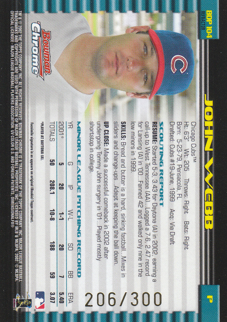2002 Bowman Chrome Draft Refractors #104 John Webb back image