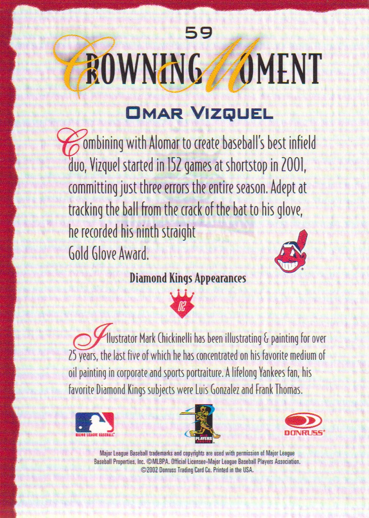 2002 Diamond Kings Bronze Foil #59 Omar Vizquel back image