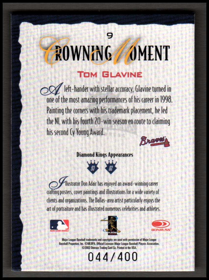 2002 Diamond Kings Silver Foil #9 Tom Glavine back image