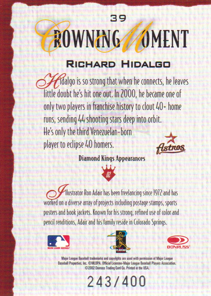 2002 Diamond Kings Silver Foil #39 Richard Hidalgo back image