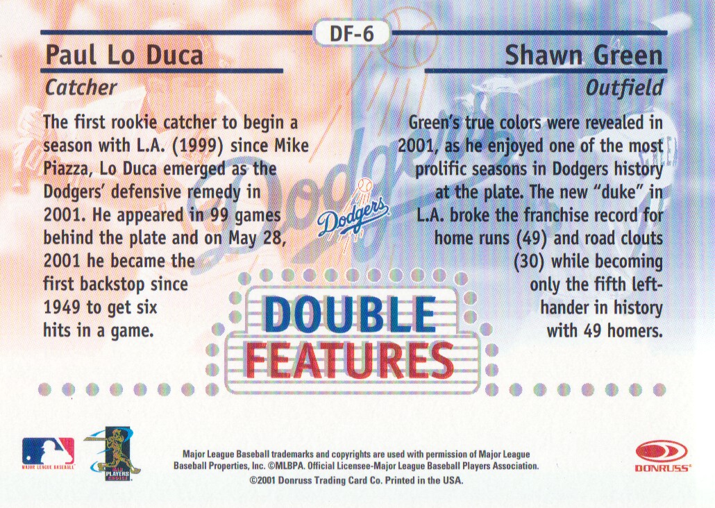 2002 Donruss Fan Club Double Features #6 S.Green/P.LoDuca back image