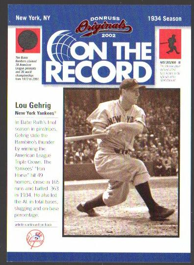 2002 Donruss Originals On The Record #3 Lou Gehrig