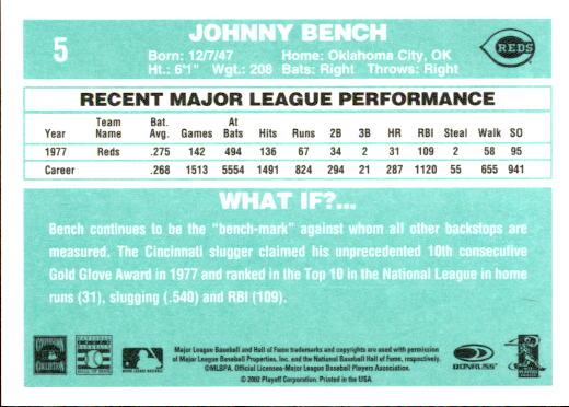 2002 Donruss Originals What If 1978 #5 Johnny Bench back image