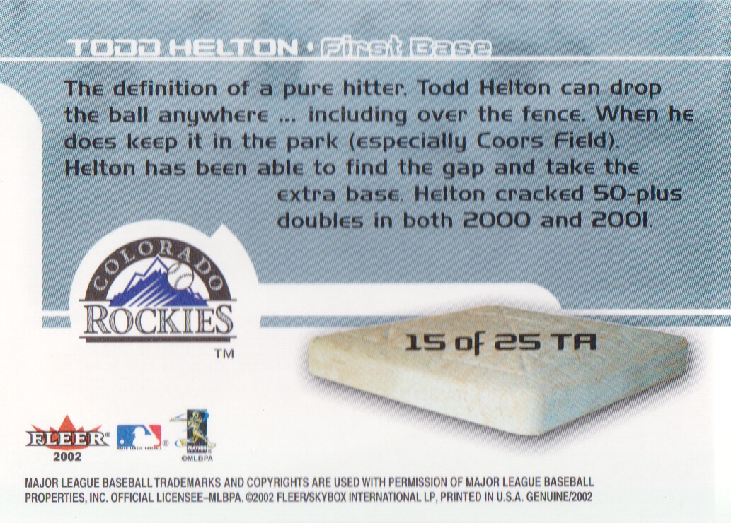 2002 Fleer Genuine Touch Em All #15 Todd Helton back image