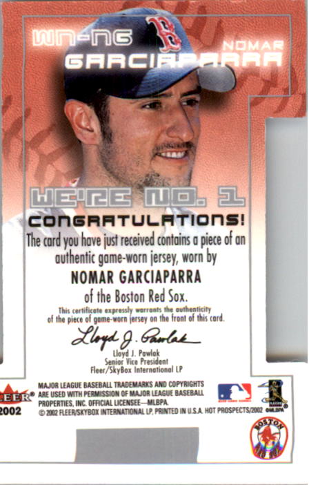 2002 Hot Prospects We're Number One Memorabilia #NG Nomar Garciaparra Jsy back image