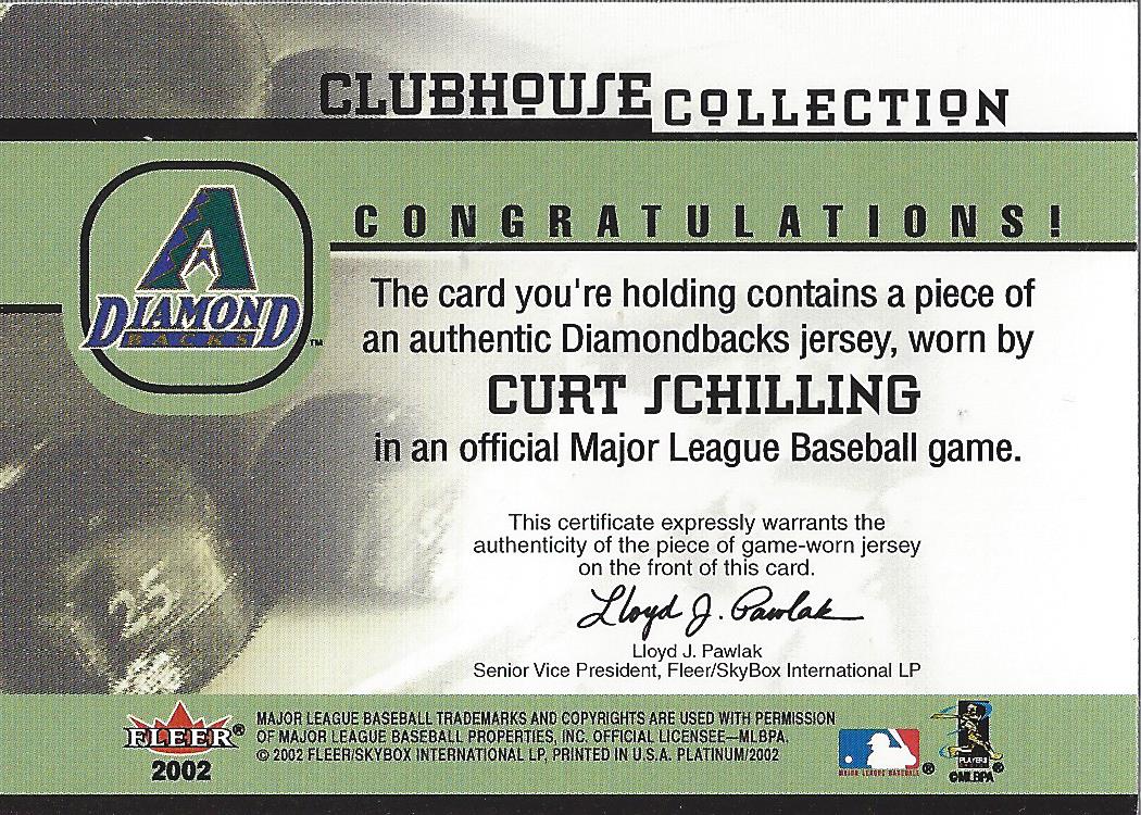 2002 Fleer Platinum Clubhouse Memorabilia #34 Curt Schilling Jsy/1000 back image