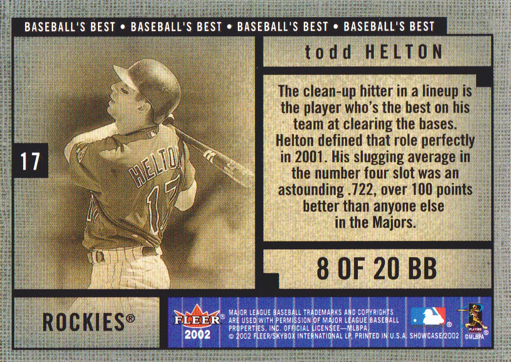 2002 Fleer Showcase Baseball's Best #8 Todd Helton back image