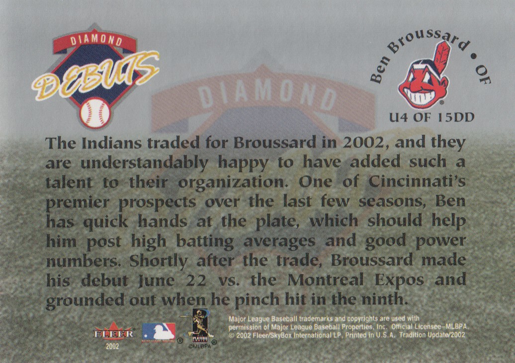 2002 Fleer Tradition Update Diamond Debuts #U4 Ben Broussard back image