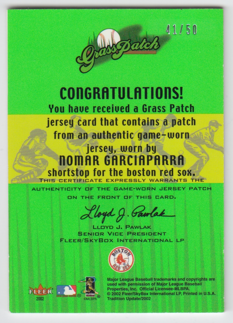 2002 Fleer Tradition Update Grass Patch #3 Nomar Garciaparra back image