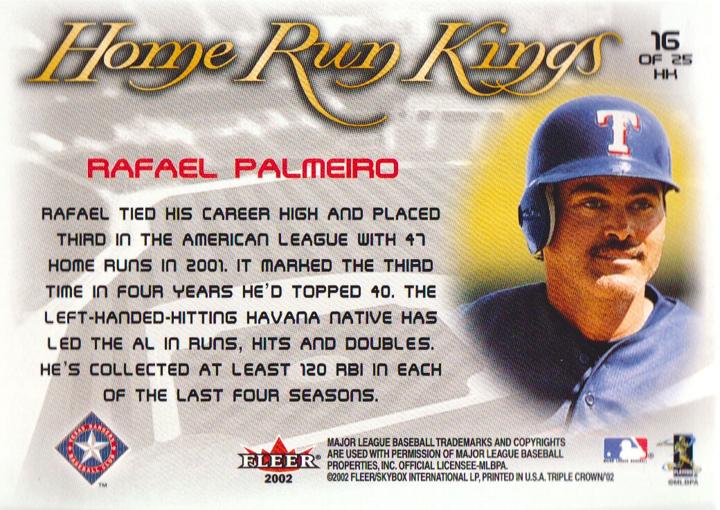 2002 Fleer Triple Crown Home Run Kings #16 Rafael Palmeiro back image