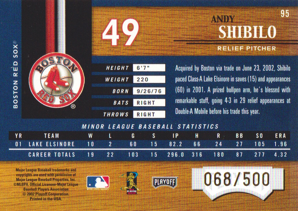 2002 Playoff Piece of the Game #95 Andy Shibilo ROO RC back image