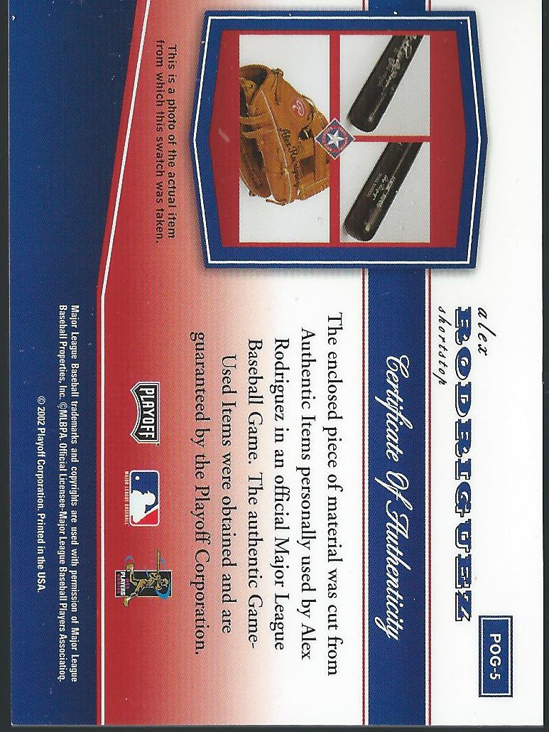 2002 Playoff Piece of the Game Materials #5A Alex Rodriguez Bat back image