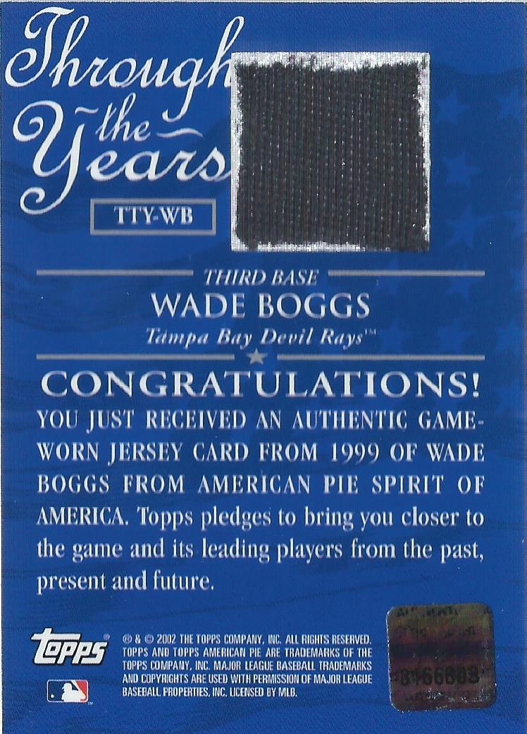 2002 Topps American Pie Through the Years Relics #WB Wade Boggs Jsy back image
