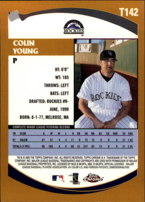 2002 Topps Chrome Traded #T142 Colin Young RC back image
