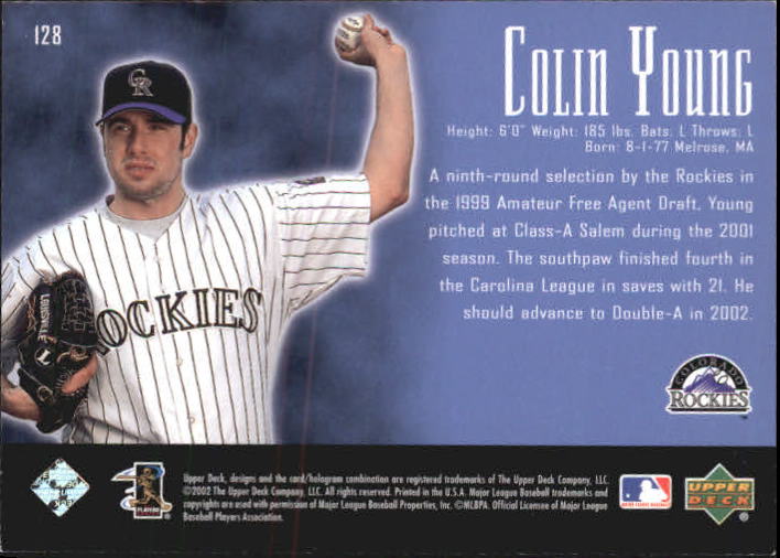 2002 UD Piece of History #128P Colin Young 21CP RC back image