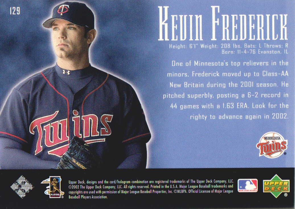 2002 UD Piece of History #129P Kevin Frederick 21CP RC back image