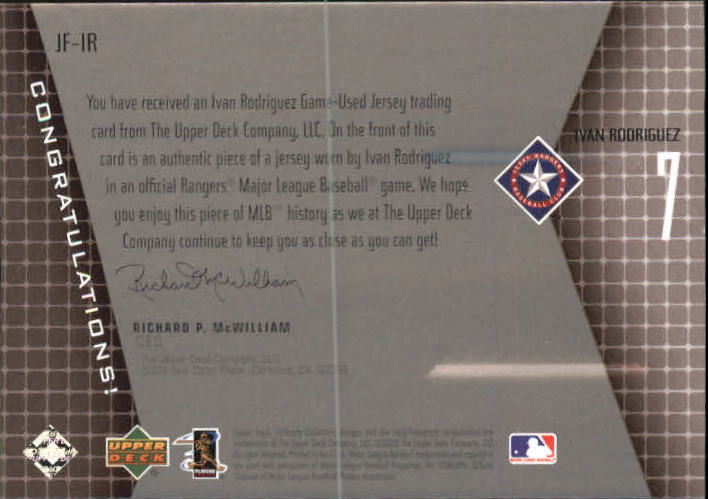 2002 Ultimate Collection Game Jersey Tier 2 #IR Ivan Rodriguez back image