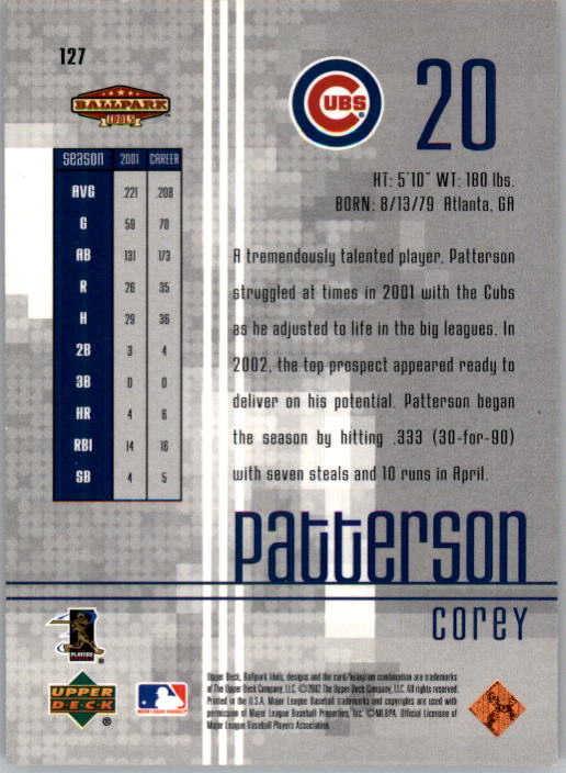 2002 Upper Deck Ballpark Idols Bronze #127 Corey Patterson back image