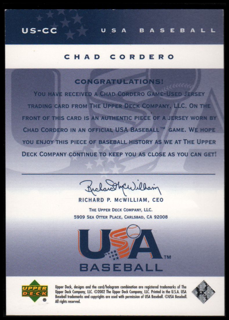 2002 USA Baseball National Team Jerseys #CC Chad Cordero back image