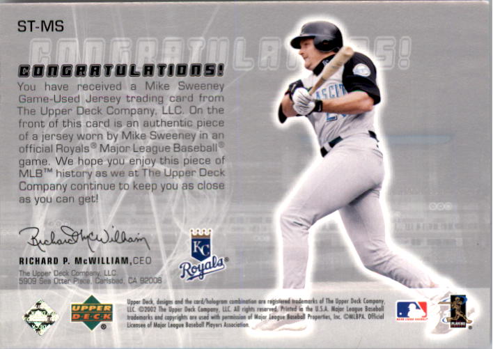 2002 Upper Deck Rookie Update Star Tributes #MS Mike Sweeney back image