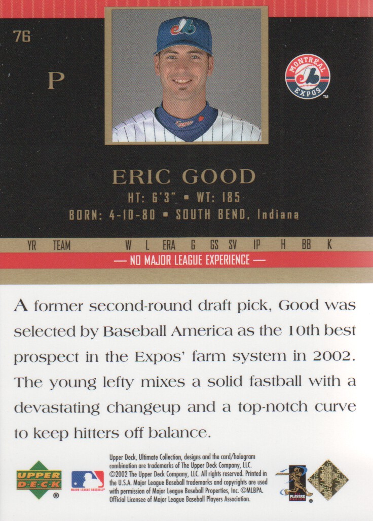 2002 Ultimate Collection #76 Eric Good UR RC back image