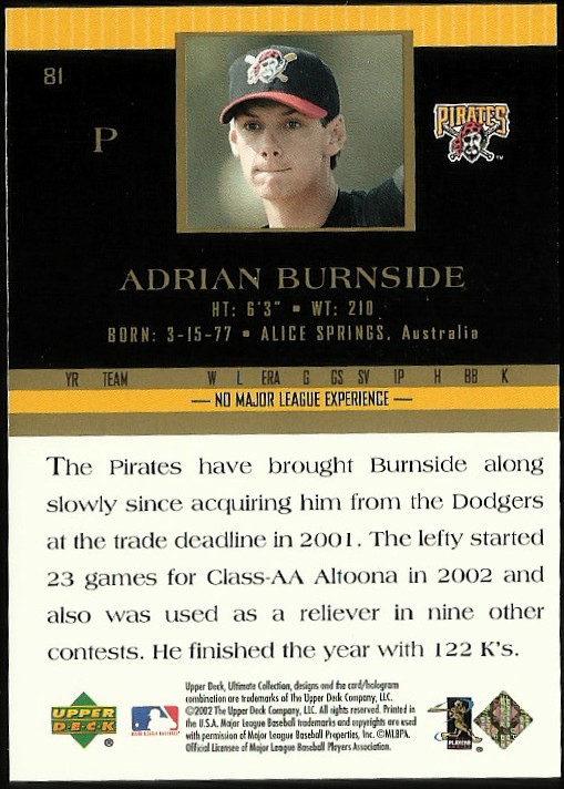 2002 Ultimate Collection #81 Adrian Burnside UR RC back image
