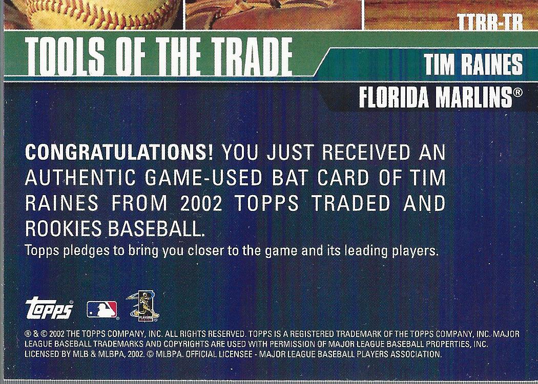 2002 Topps Traded Tools of the Trade Relics #TR Tim Raines Bat C back image