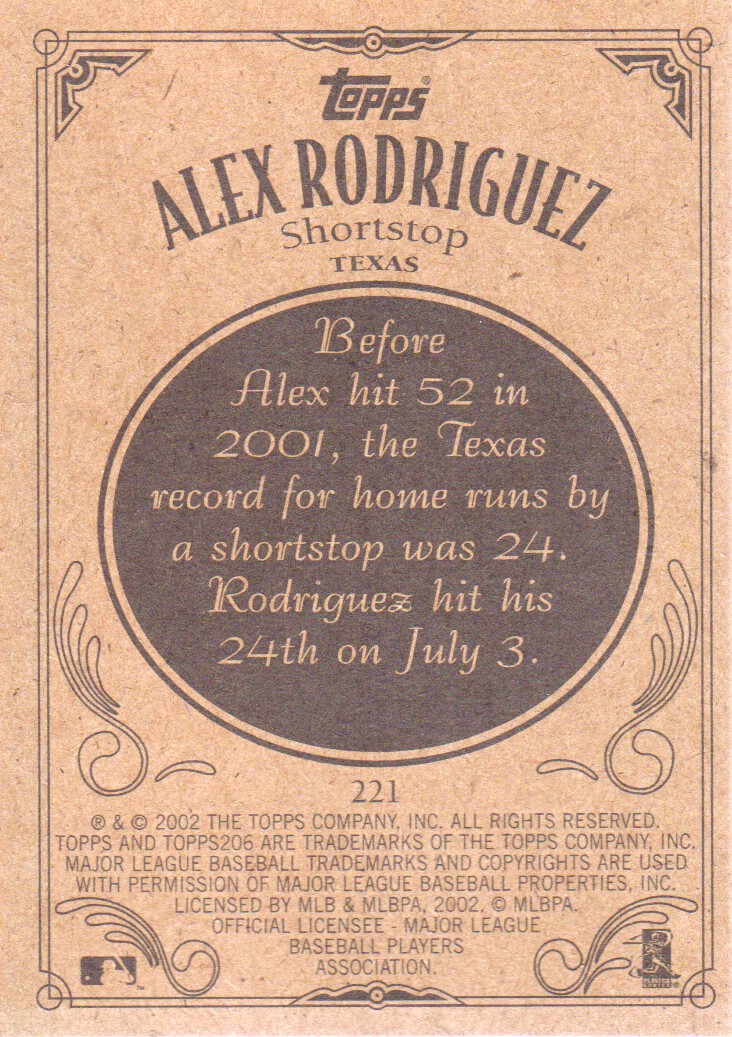 2002 Topps 206 #221C Alex Rodriguez Two Hands back image