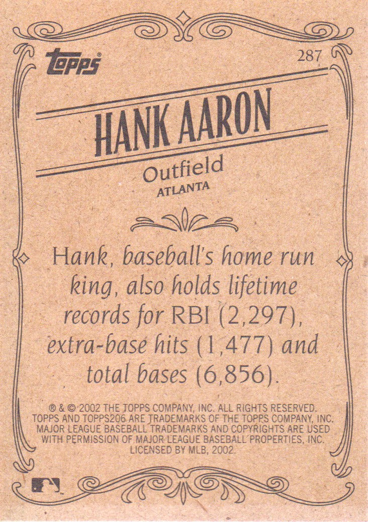 2002 Topps 206 #287A Hank Aaron White Jsy RET back image