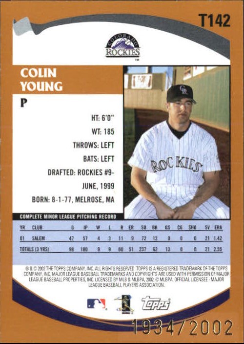 2002 Topps Traded Gold #T142 Colin Young back image