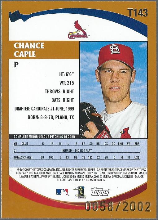 2002 Topps Traded Gold #T143 Chance Caple back image