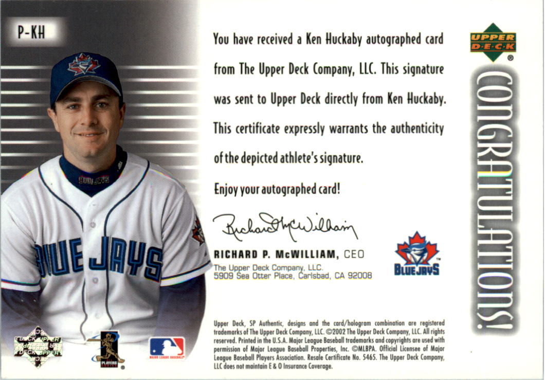 2002 SP Authentic Prospects Signatures #PKH Ken Huckaby back image