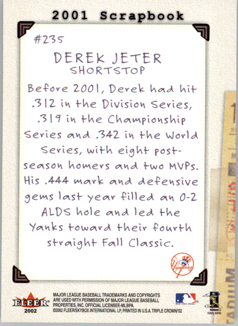 2002 Fleer Triple Crown #235 Derek Jeter SB back image